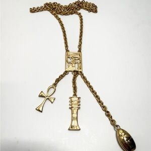 Kenneth Jay Lane (KJL) Signed Ancient Egyptian Symbols Chain Necklace